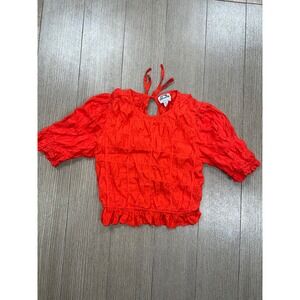 Future Collective Reese Blutstein Red Smocked Puff Sleeve Peplum Blouse Small